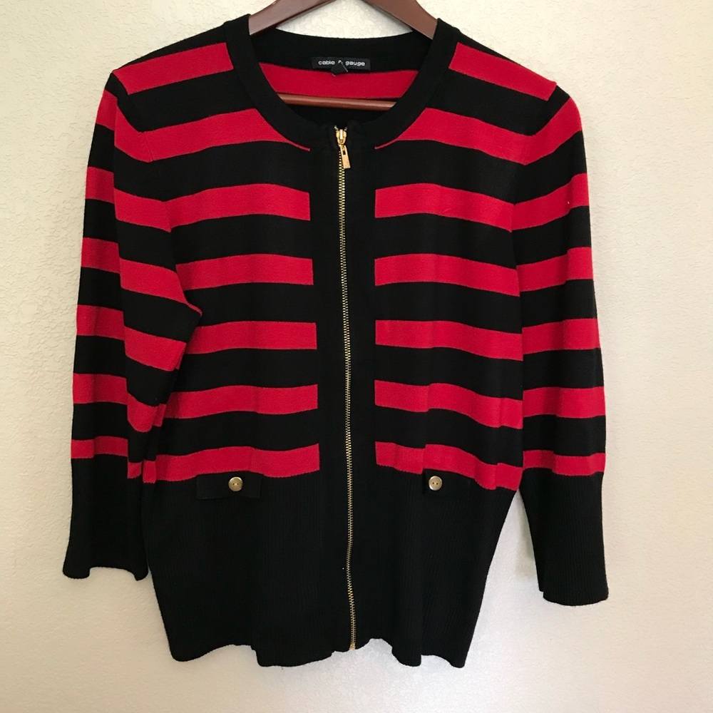 Cable & Gauge Red and Black Striped Sweater